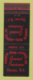 Matchbook Cover - Hamblin Munz and Haskell Insurance Oneida NY