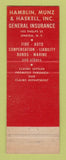 Matchbook Cover - Hamblin Munz and Haskell Insurance Oneida NY