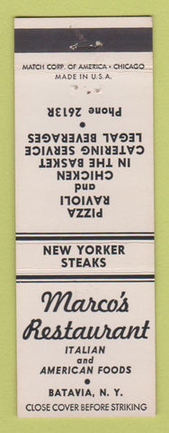 Matchbook Cover - Marco's Restaurant Italian Pizza Batavia NY