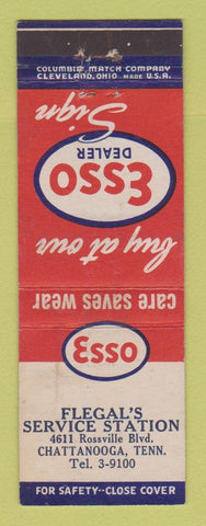 Matchbook Cover - Esso oil gas Flegal's Chattanooga TN WEAR