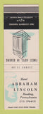 Matchbook Cover - Hotel Abraham Lincoln Reading PA