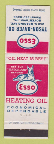 Matchbook Cover - Esso oil gas Heating Tyson Baver Boyertown PA
