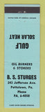 Matchbook Cover - Gulf oil gas Solar Heat BS Sturges Pottstown PA