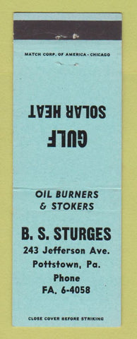 Matchbook Cover - Gulf oil gas Solar Heat BS Sturges Pottstown PA