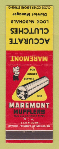Matchbook Cover - Maremont Mufflers Accurate Clutches Lock McDonald