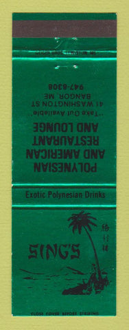 Matchbook Cover - Sing's Polynesian Restaurant Bangor ME