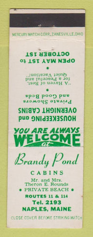 Matchbook Cover - Brandy Pond Cabins Naples ME