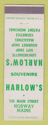 Matchbook Cover - Harlow's Luncheonette Norway ME