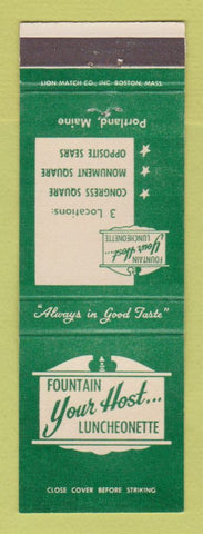 Matchbook Cover - Fountain Luncheonette Portland ME
