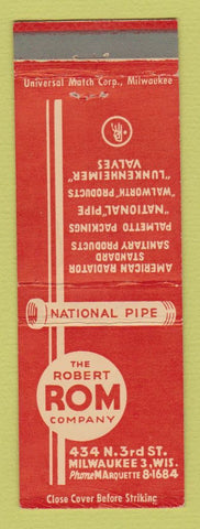 Matchbook Cover - Robert Rom National Pipe Milwaukee WI
