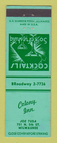Matchbook Cover - Colony Inn Milwaukee WI