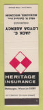 Matchbook Cover - Heritage Insurance Jack C Loyda Milwaukee WI