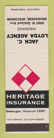 Matchbook Cover - Heritage Insurance Jack C Loyda Milwaukee WI