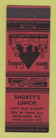 Matchbook Cover - Shorty's Lunch Milwaukee WI
