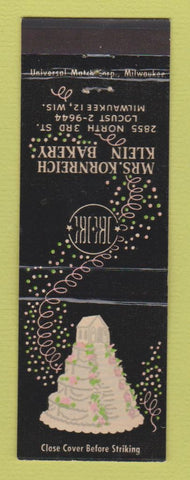 Matchbook Cover - Mrs Kornreich Klein Bakery Milwaukee WI Wedding Cake
