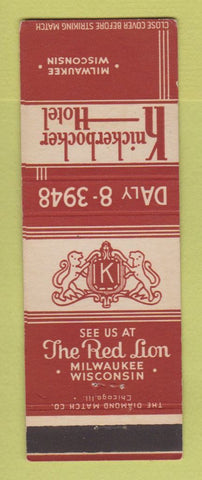 Matchbook Cover - Knickerbocker Hotel Milwaukee WI Red Lion