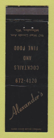Matchbook Cover - Alexander's Restaurant Milwaukee WI WEAR
