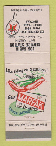 Matchbook Cover - Texaco oil gas Log Cabin Service Great Falls MT