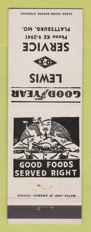 Matchbook Cover - DX oil gas Lewis Plattsburg MO Goodyear Tires