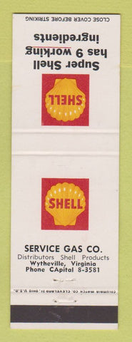 Matchbook Cover - Shell oil gas Service Wytheville VA