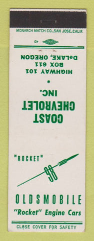 Matchbook Cover - Oldsmobile Rocket 98 Coast Chevrolet DeLake OR