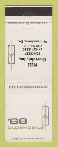 Matchbook Cover - 1968 Oldsmobile Piles Chevrolet Williamstown KY
