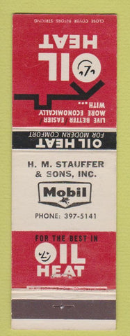 Matchbook Cover - Mobil oil gas Heating HM Stauffer & Sons