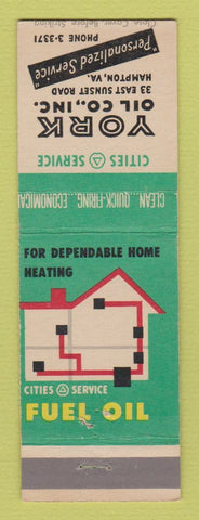Matchbook Cover - Cities oil gas heating York Inc Hampton VA