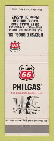 Matchbook Cover - Phillips 66 oil gas heating Krzyske Bros Waltz MI