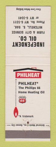 Matchbook Cover - Phillips 66 oil gas Philheat heating Mitchell SD