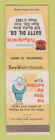 Matchbook Cover - Phillips 66 oil gas Gatty Sioux City IA heating