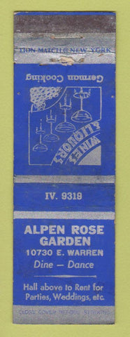 Matchbook Cover - Alpen Rose Garden Detroit MI WEAR