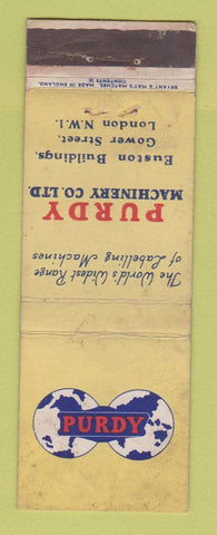 Matchbook Cover - Purdy Machinery London UK England WORN