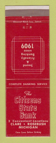 Matchbook Cover - Citizens State Bank Clare Rosebush MI