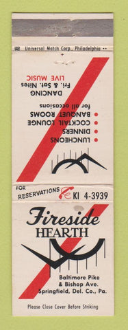 Matchbook Cover - Fireside Hearth Springfield PA WEAR