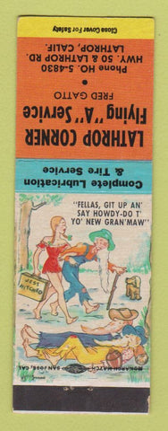 Matchbook Cover - Lathrop Corner Flying A oil gas Lathrop CA hillbilly