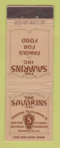 Matchbook Cover - Savarins Restaurant New York City Pittsburgh Baltimore WEAR