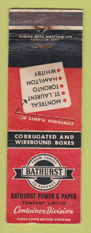 Matchbook Cover - Bathurst Power and Paper Montreal Toronto Hamilton ON WEAR