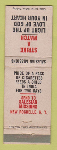 Matchbook Cover - Salesian Missions New Rochelle NY World Hunger WEAR
