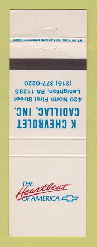 Matchbook Cover - K Chevrolet Cadillac Lehighton PA