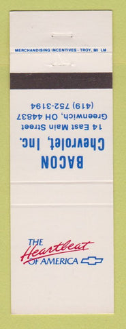 Matchbook Cover - Bacon Chevrolet Greenwich OH