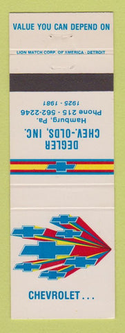 Matchbook Cover - Degler Chevrolet Oldsmobile Hamburg PA