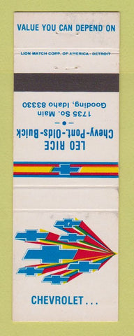 Matchbook Cover - Leo Rice Chevrolet Pontiac Oldsmobile Buick Gooding ID