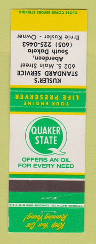 Matchbook Cover - Quaker State oil gas Kusler's Standard oil gas Aberdeen SD