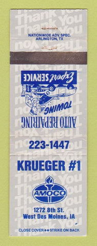 Matchbook Cover - Krueger Amoco oil gas West Des Moines IA