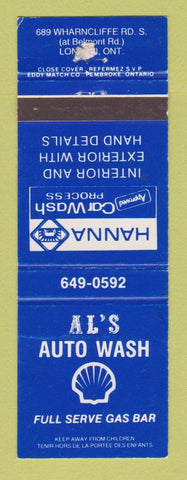 Matchbook Cover - Al's Shell oil gas Car Wash London ON WEAR