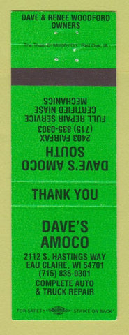 Matchbook Cover - Dave's Amoco oil gas Eau Claire WI