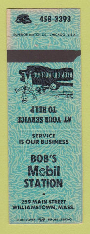 Matchbook Cover - Bob's Mobil oil gas Williamstown MA