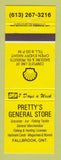 Matchbook Cover - Pretty's General Store Shell oil gas Fallbrook ON