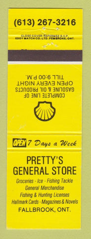 Matchbook Cover - Pretty's General Store Shell oil gas Fallbrook ON